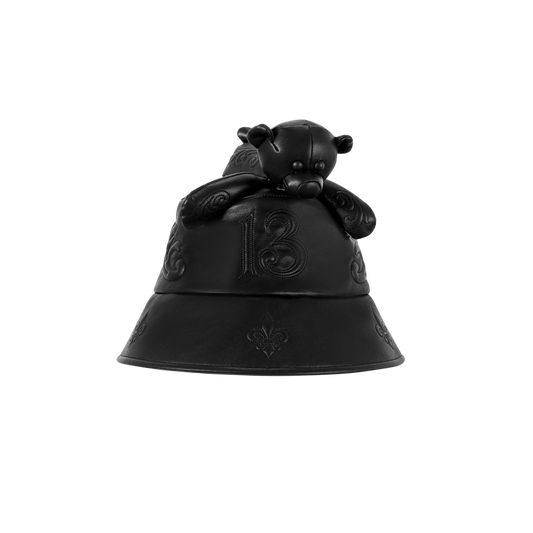 13DE MARZO Bear Dark Suture Leather Bucket Hat