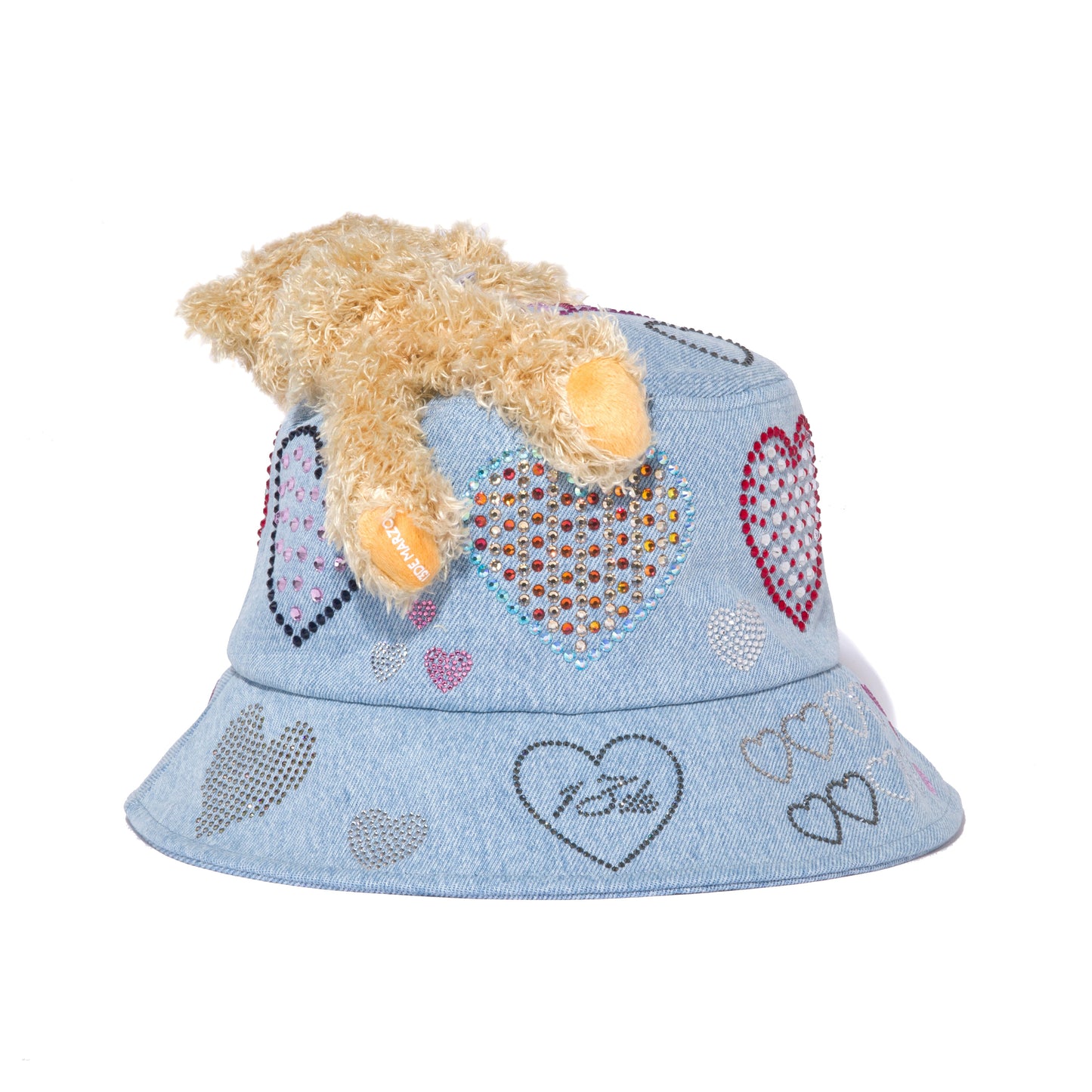 13DE MARZO Rhinestone Heart Denim Bucket Hat