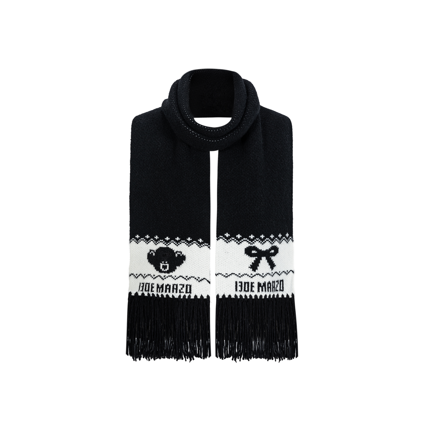 13DE MARZO Fair Isle Bear Knit Scarf