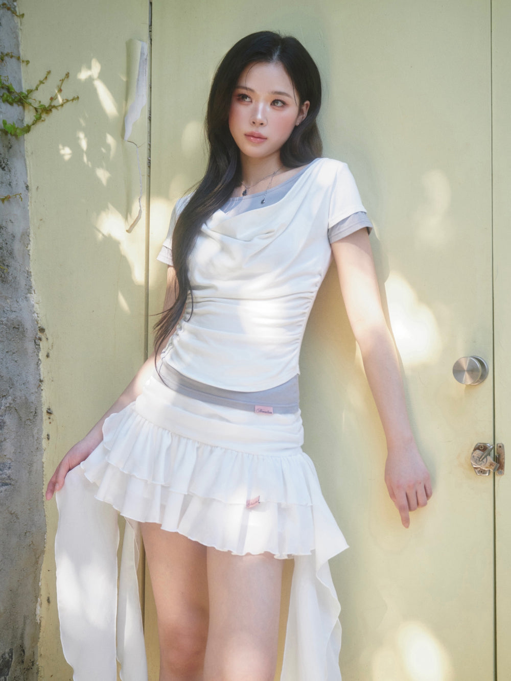 Newalrin Tori Draping Layered Short Sleeve Top