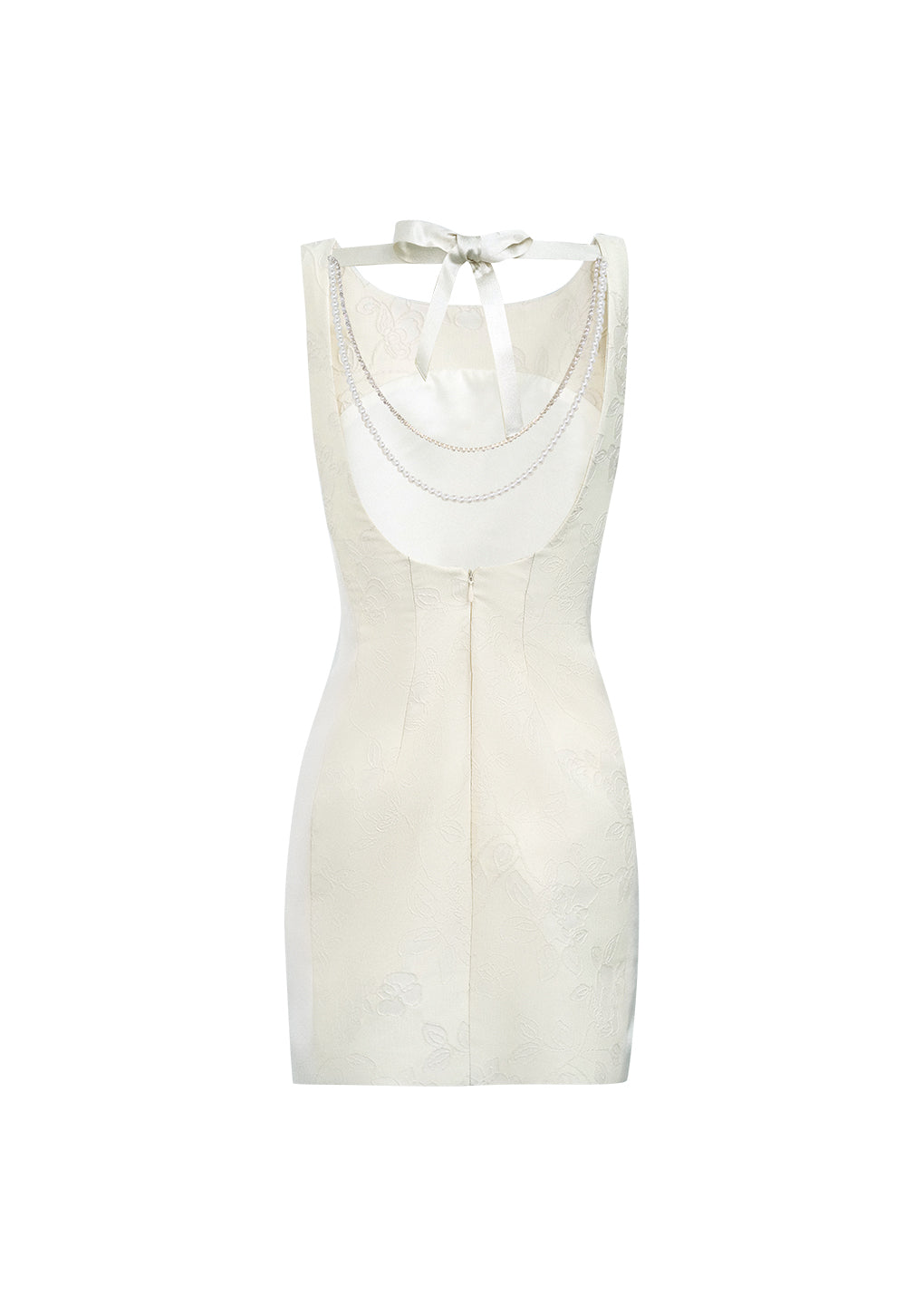 Artel Retro White Jacquard Open-Back Pearl Bodycon Dress