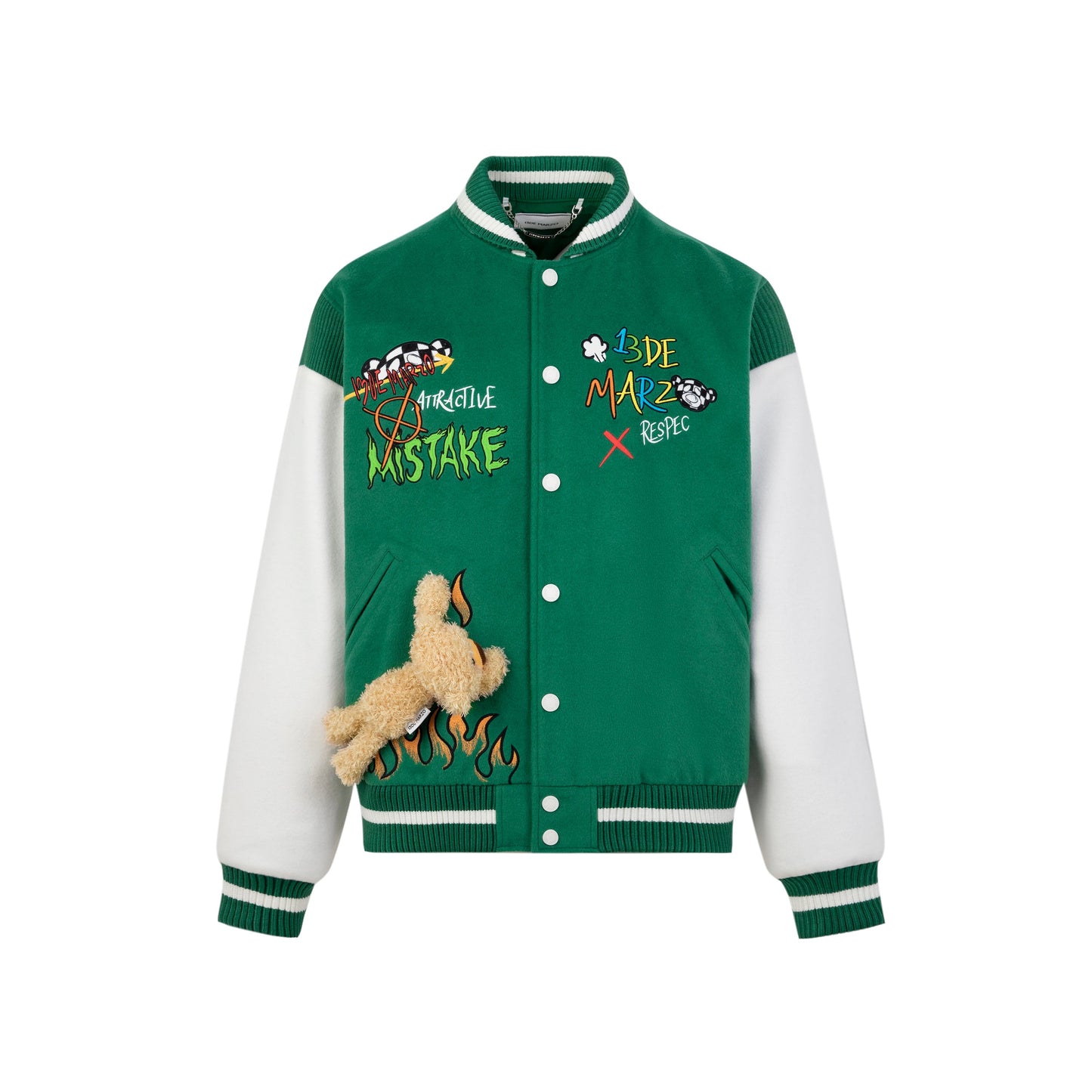 13DE MARZO Street Graffiti Slang Bear Baseball Jacket