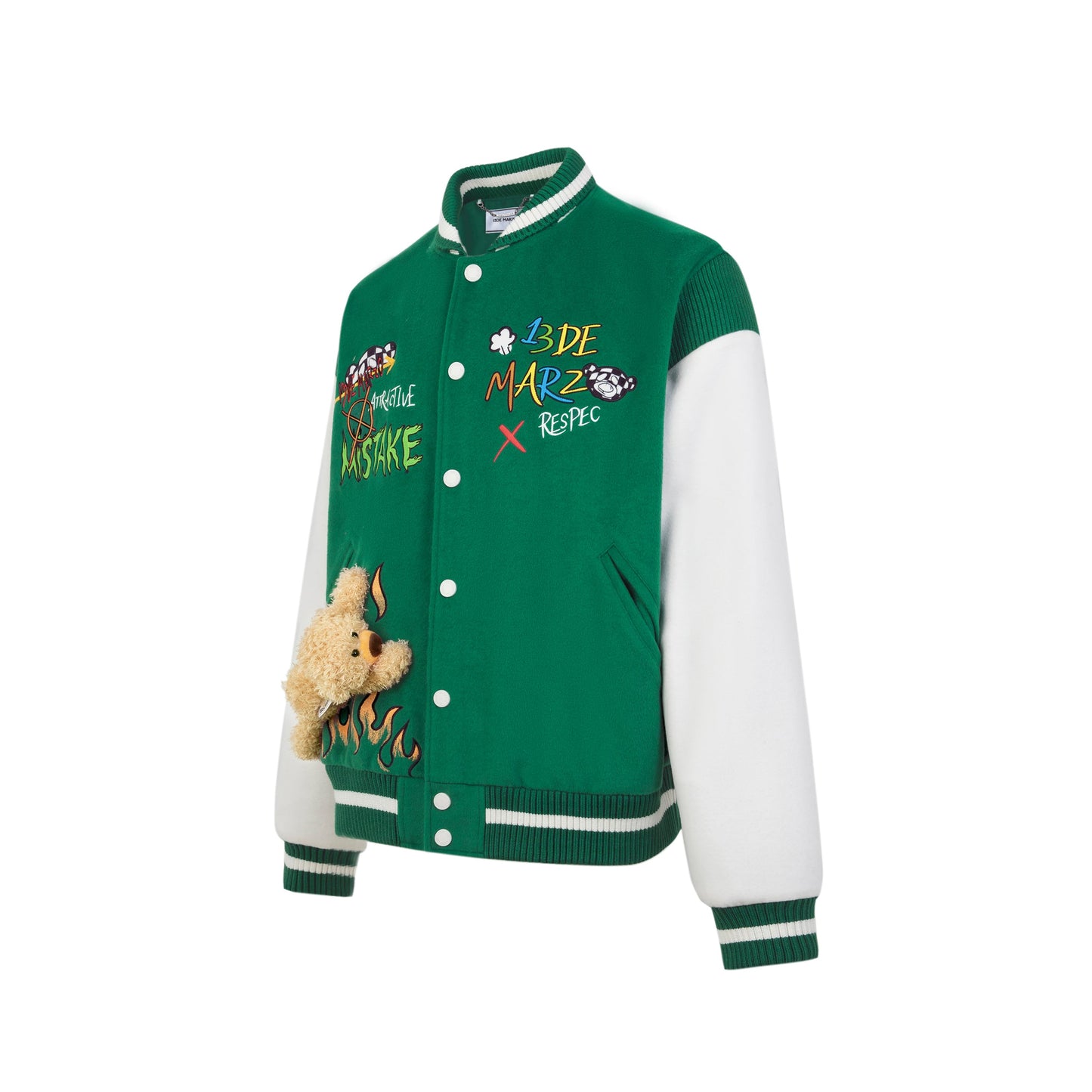 13DE MARZO Street Graffiti Slang Bear Baseball Jacket