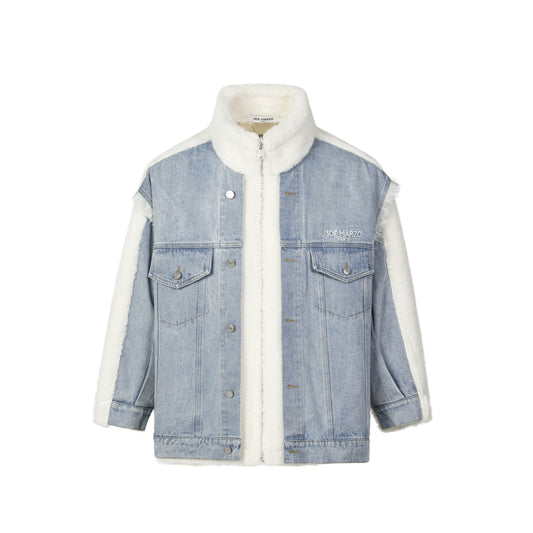 13DE MARZO Woolen Denim Patchwork Jacket