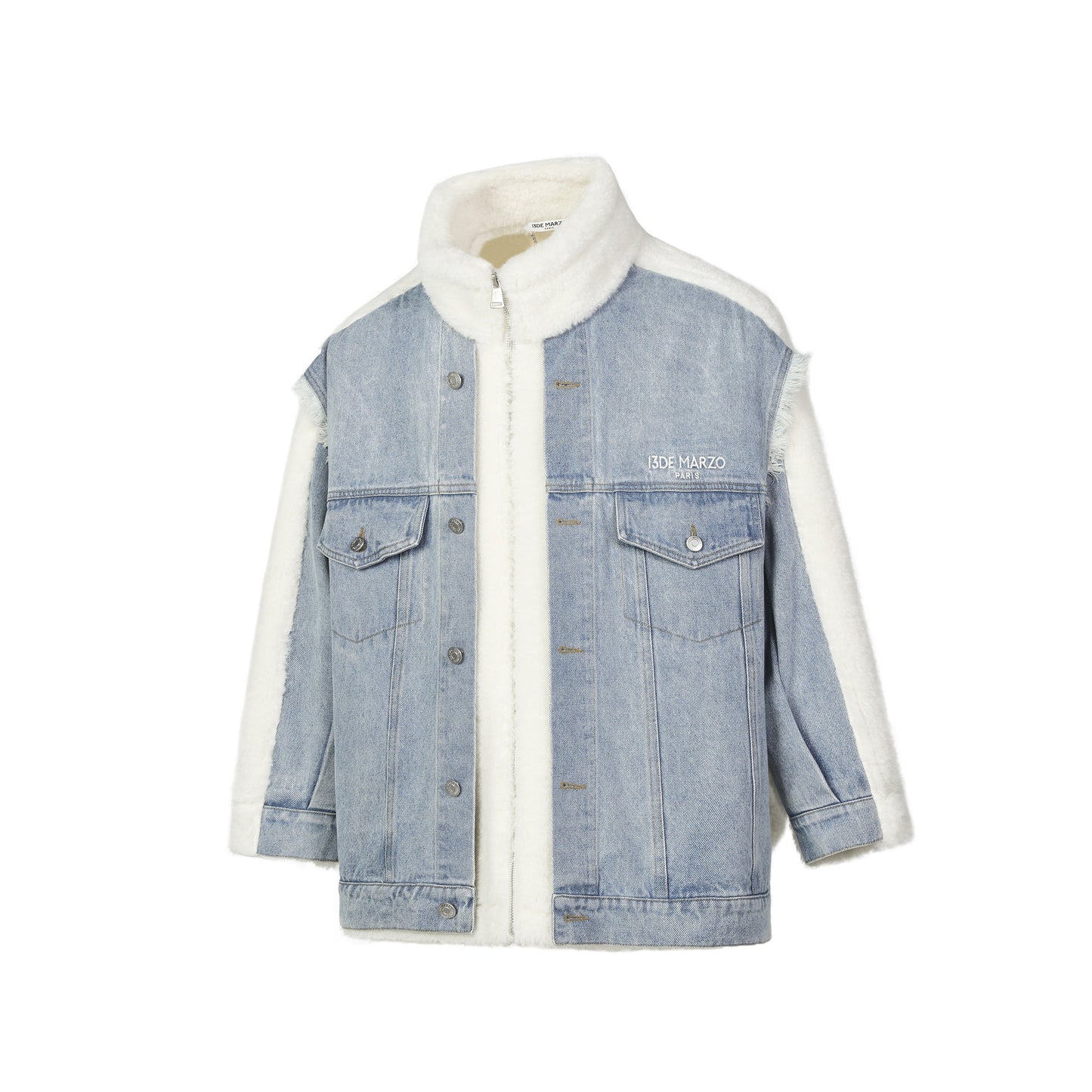 13DE MARZO Woolen Denim Patchwork Jacket