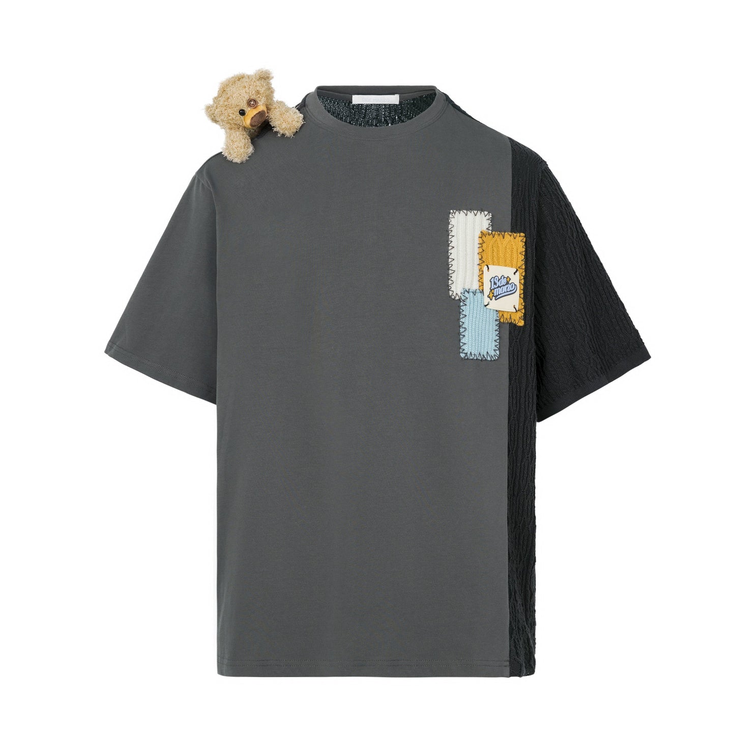 13DE MARZO Shoulder Bear Knit Patch T-shirt