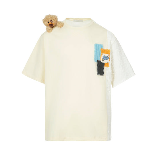 13DE MARZO Shoulder Bear Knit Patch T-shirt