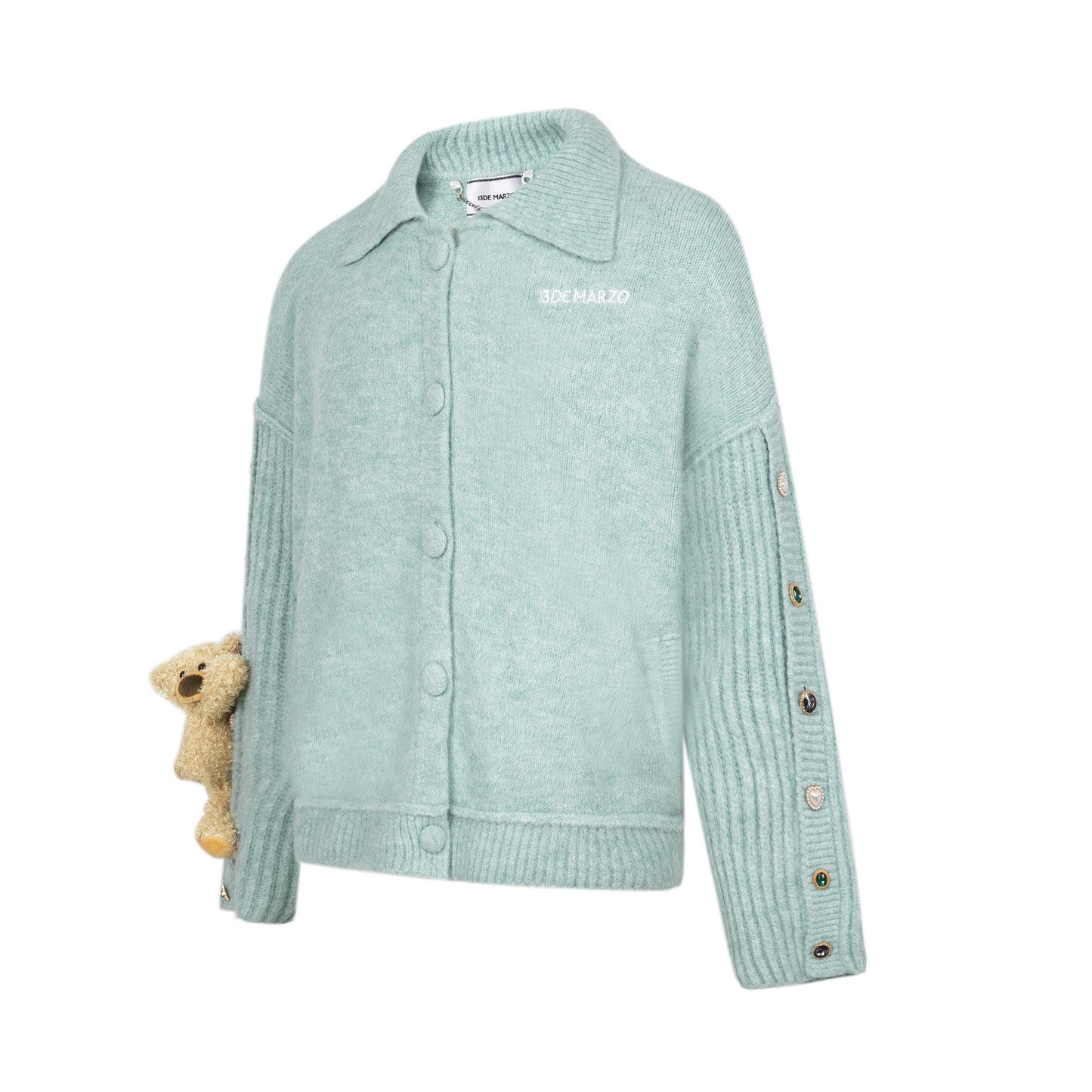 13DE MARZO Bear Colored Gemstone Cardigan