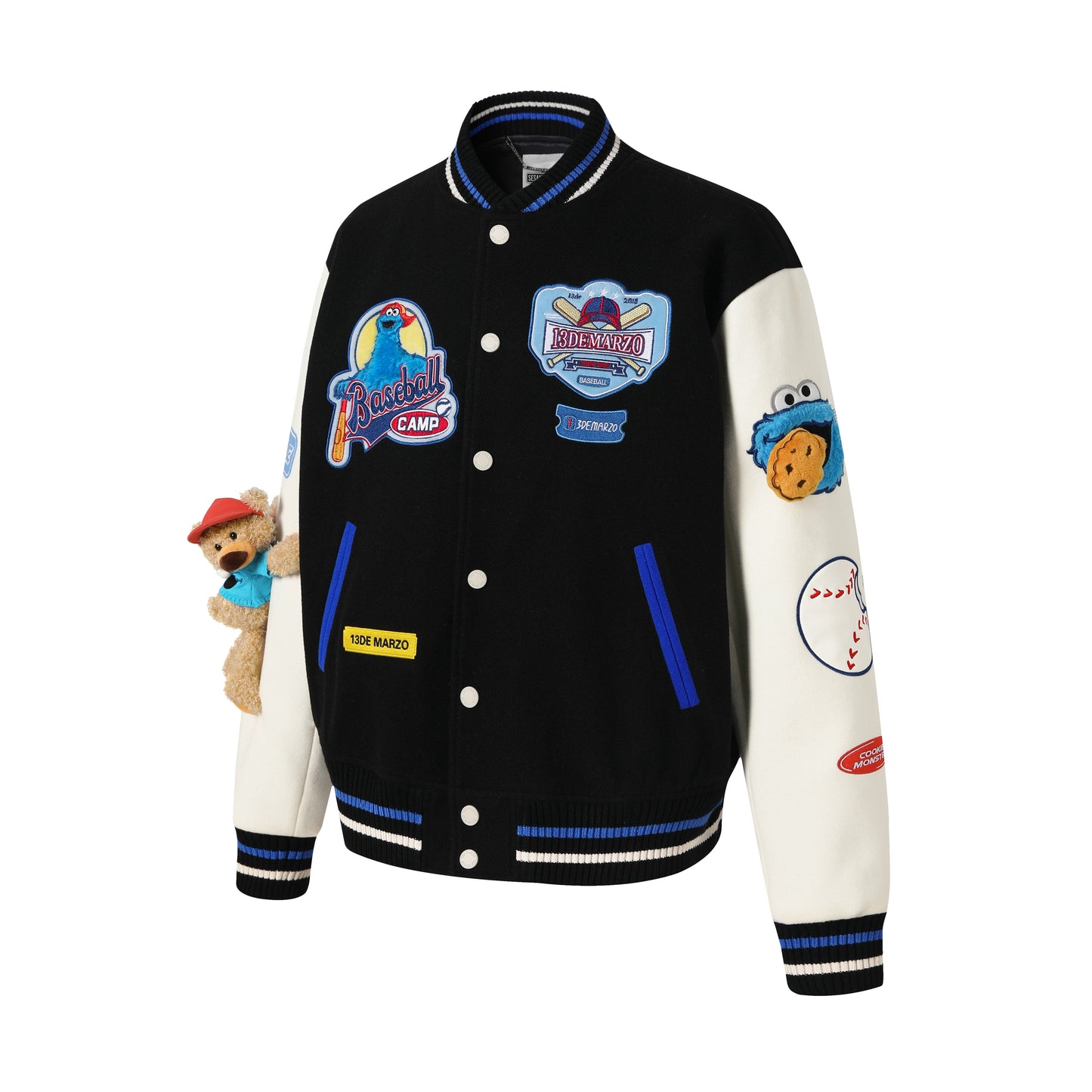 13DE MARZO Cookie Monster Bear Baseball Jacket