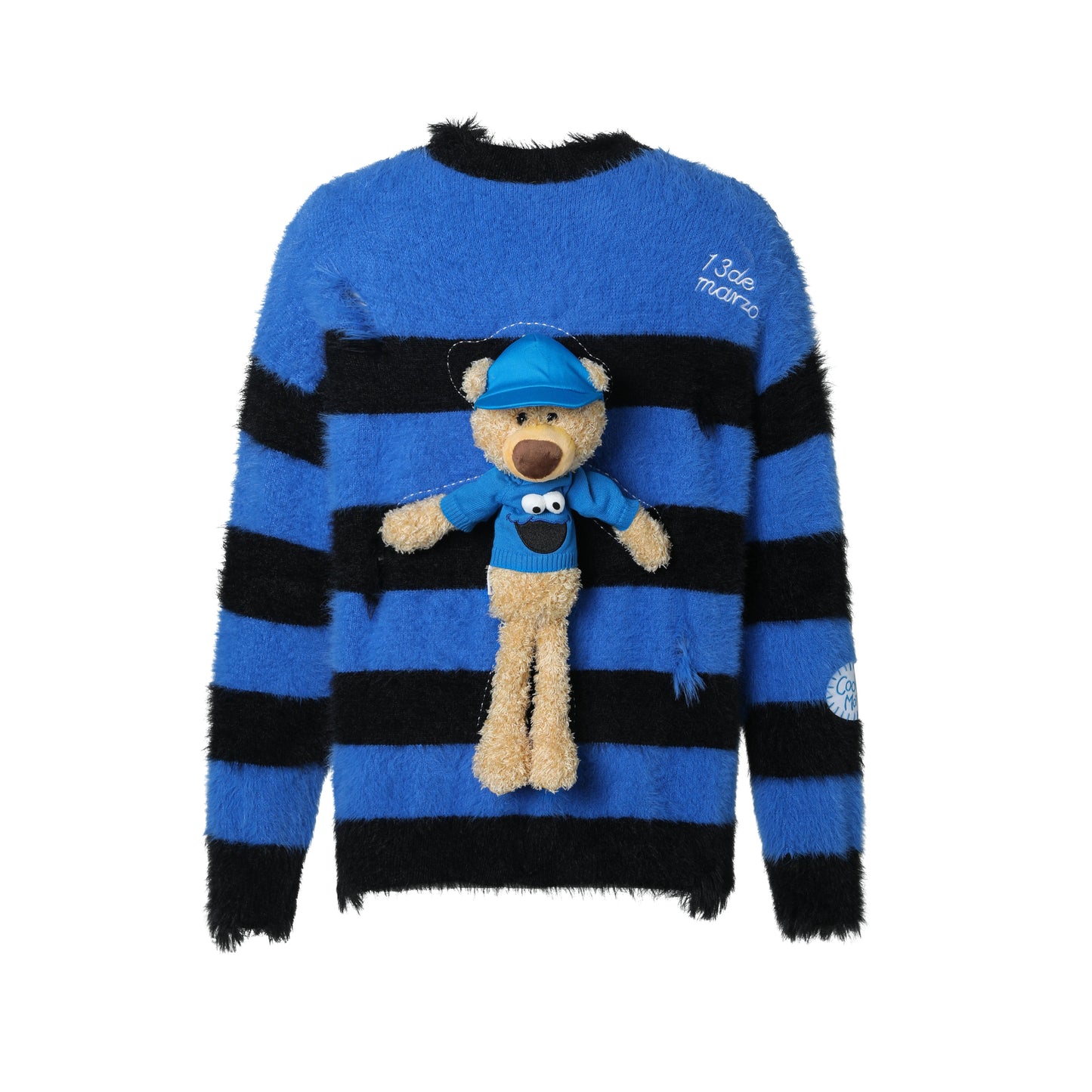 13DE MARZO Elmo Bear Artificial Fur Stripe Sweater