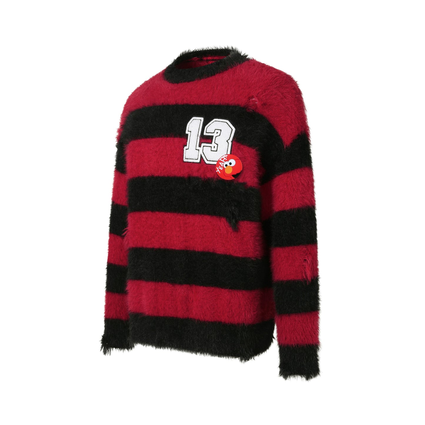 13DE MARZO Elmo Bear Artificial Fur Stripe Sweater