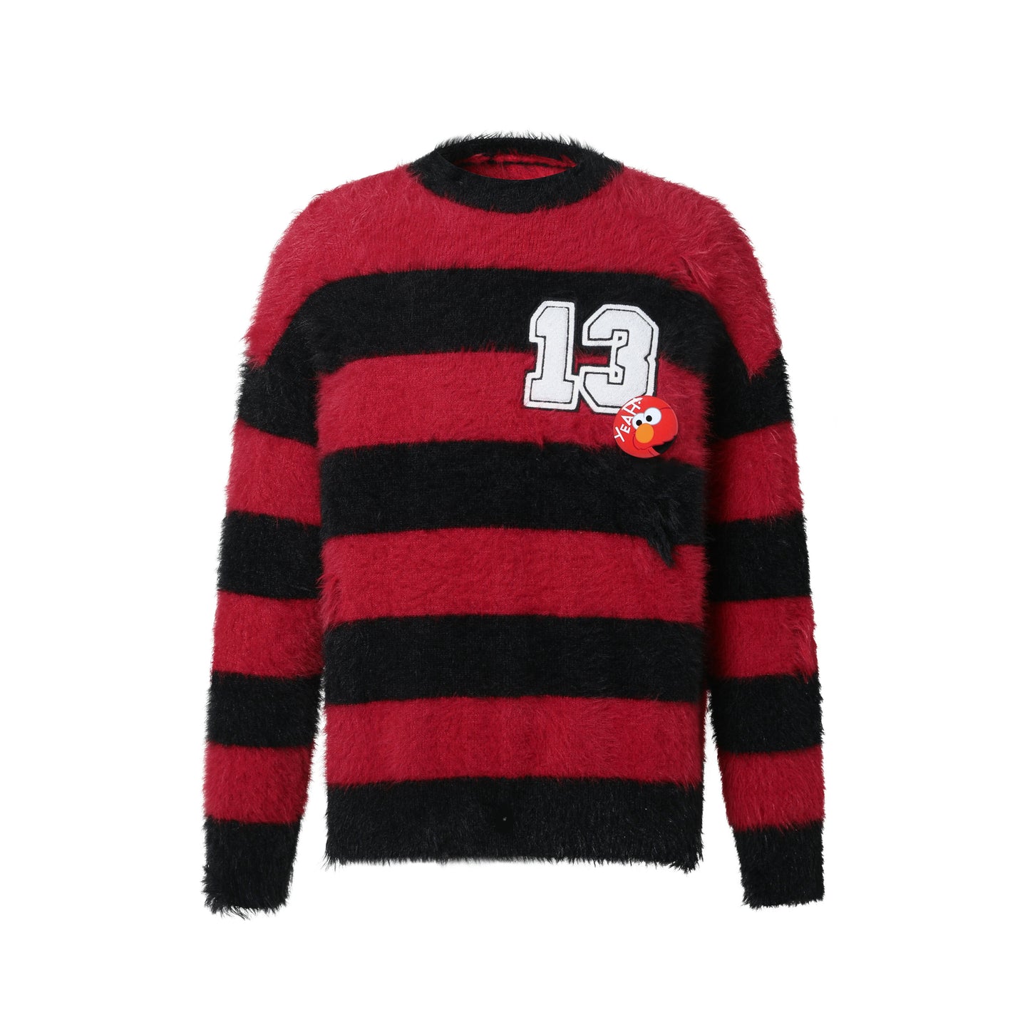 13DE MARZO Elmo Bear Artificial Fur Stripe Sweater