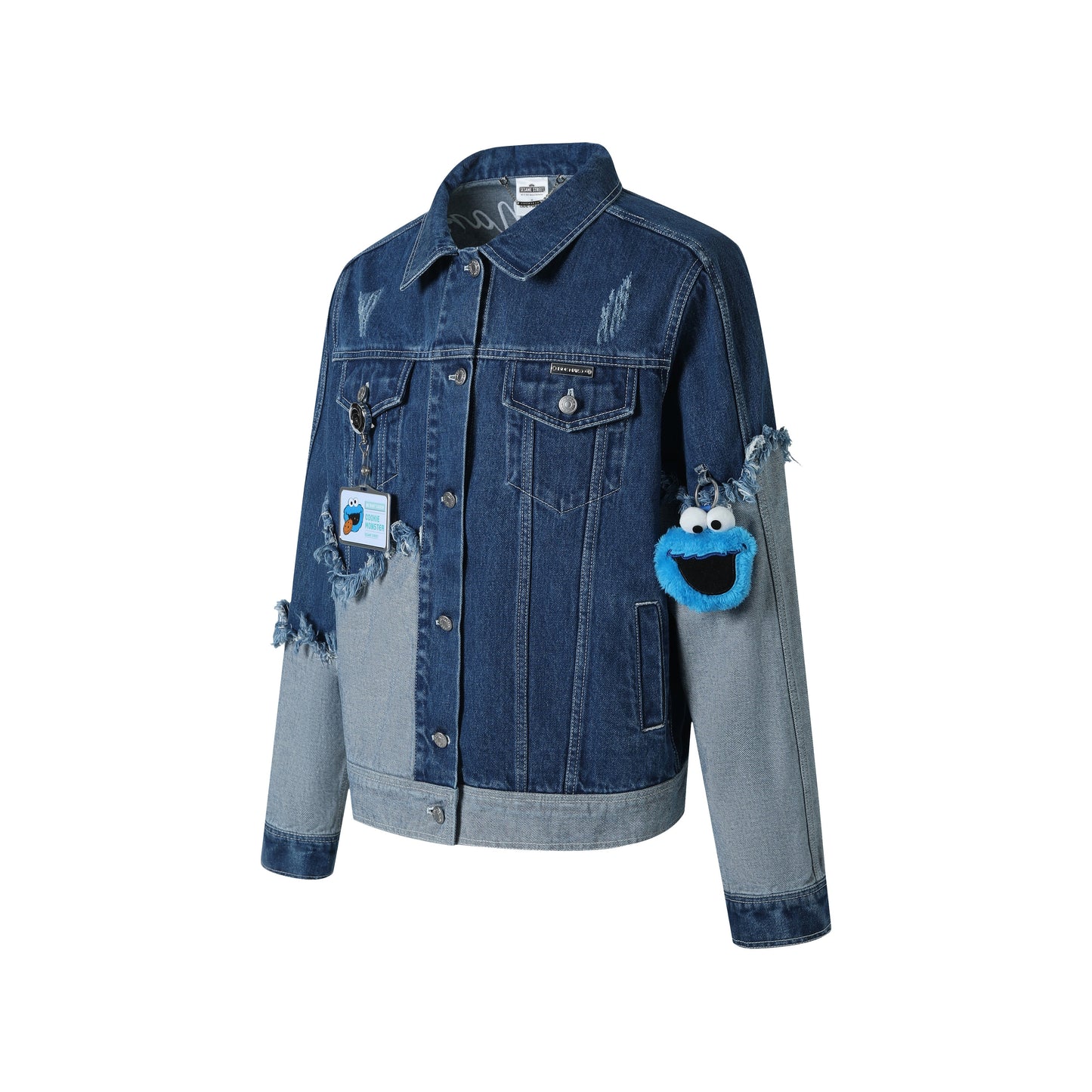 13DE MARZO Cookie Monster Bear Patchwork Denim Jacket