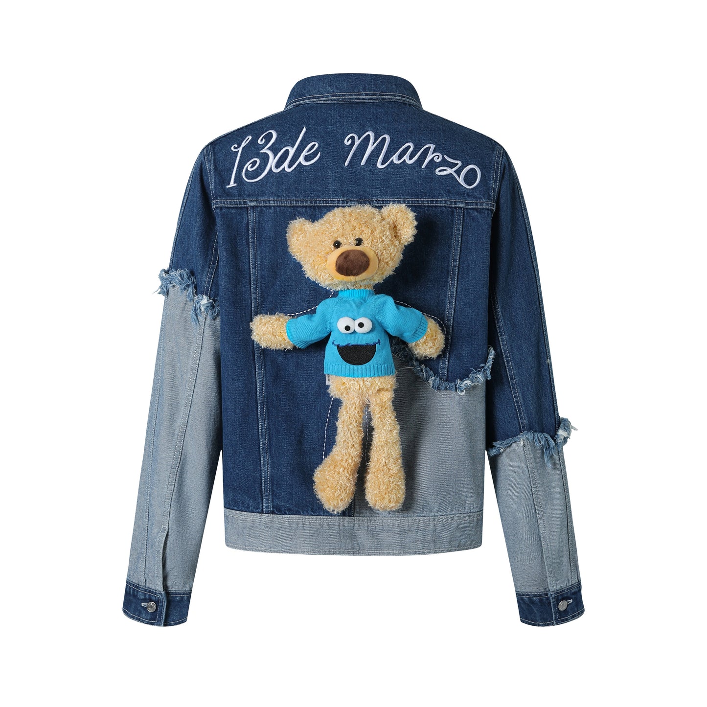 13DE MARZO Cookie Monster Bear Patchwork Denim Jacket