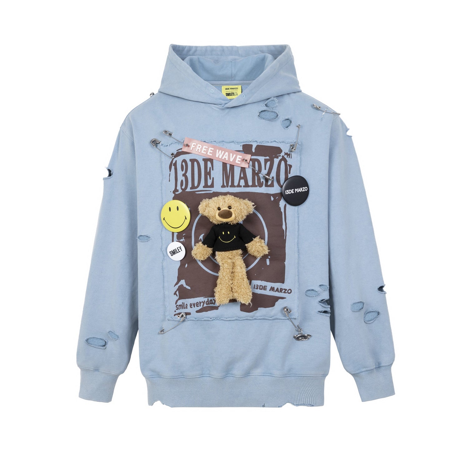 13DE MARZO Broken Pin Badge Bear Hoodie