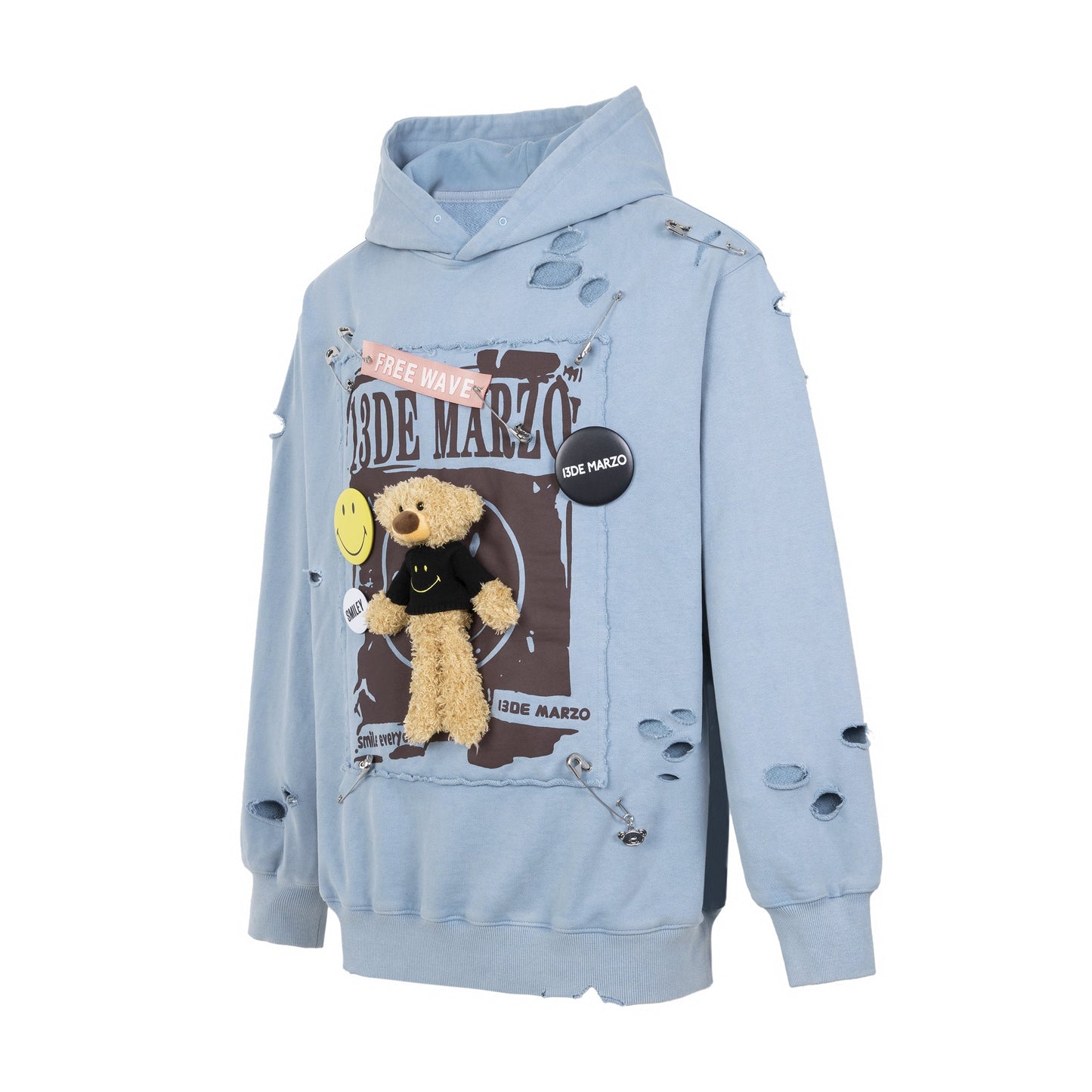 13DE MARZO Broken Pin Badge Bear Hoodie