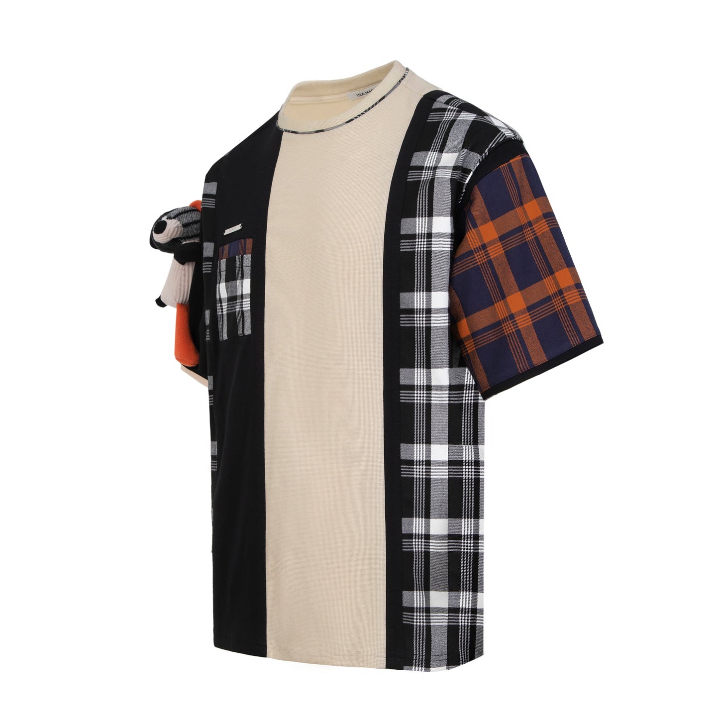 13DE MARZO Vintage Plaid Patch T-shirt