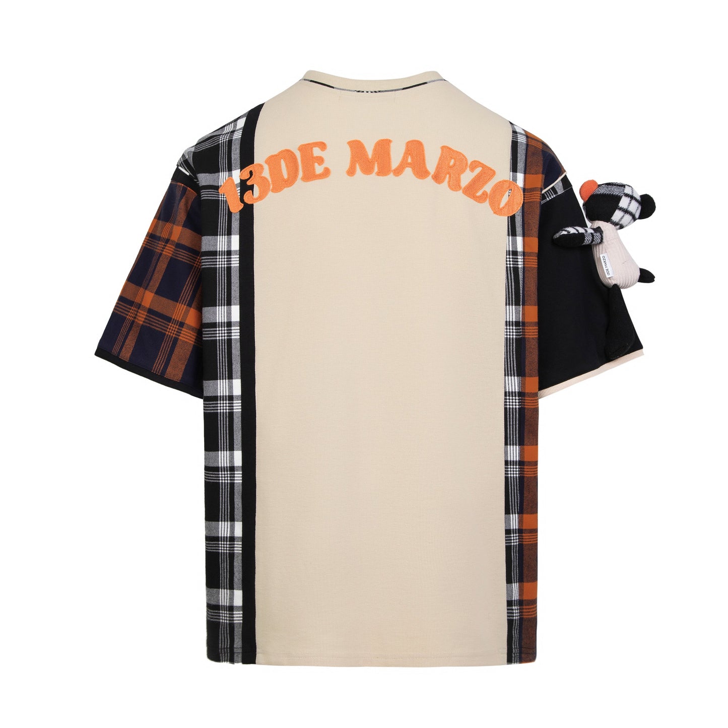 13DE MARZO Vintage Plaid Patch T-shirt