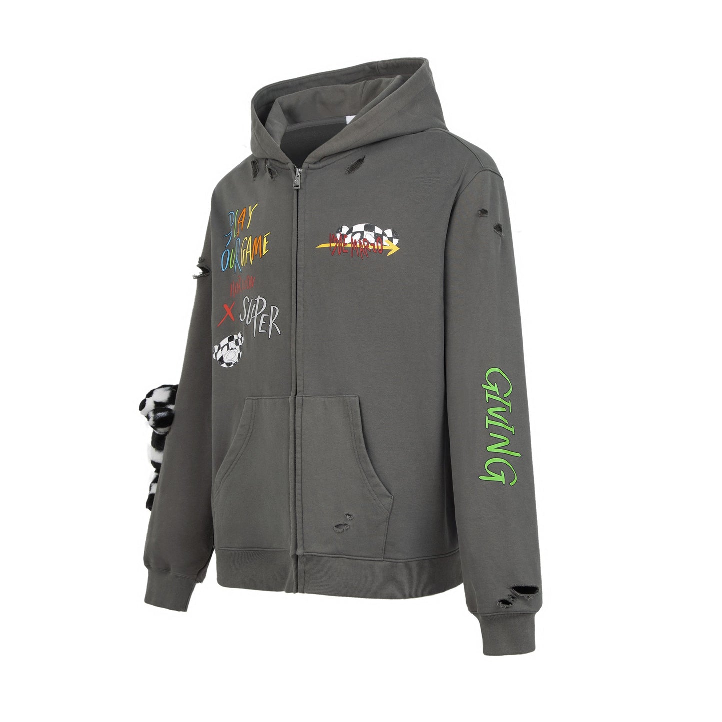 13DE MARZO Racing Graffiti Bear Zip Hoodie