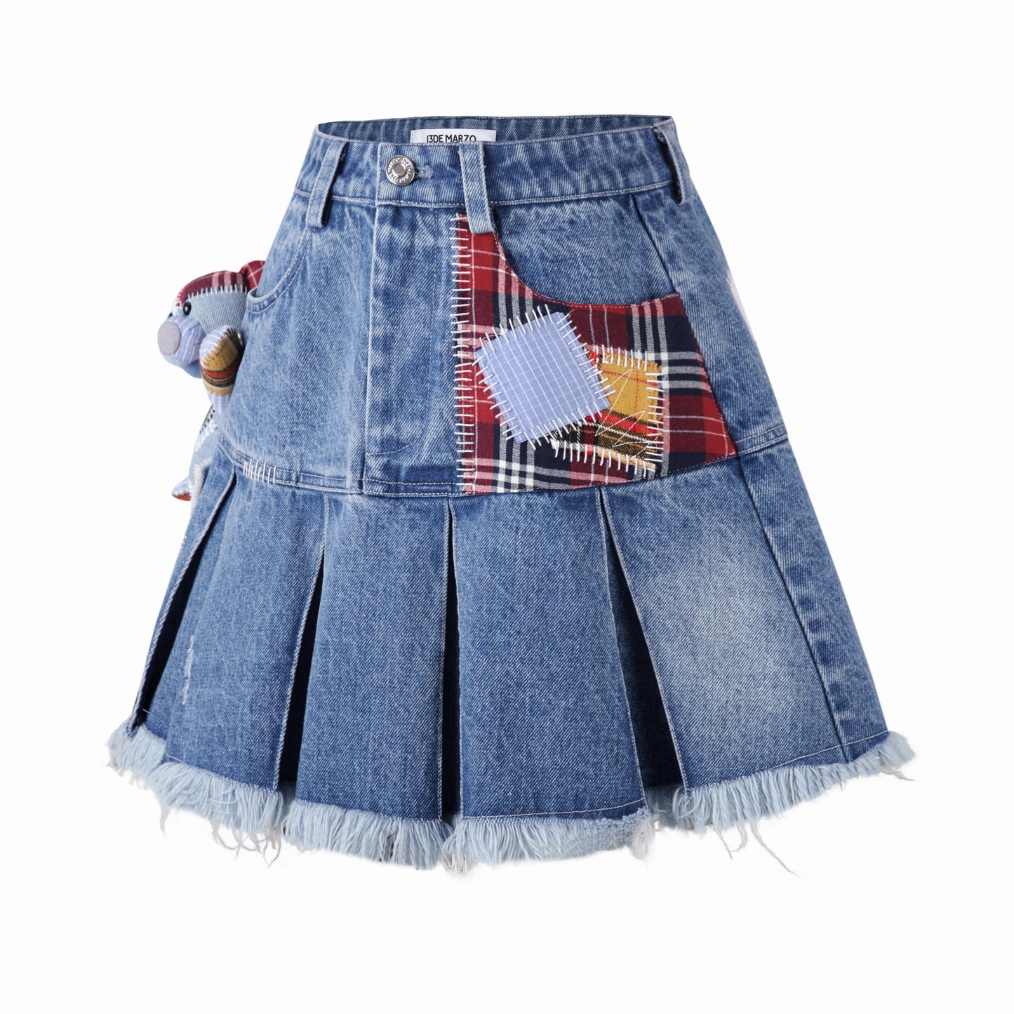 13DE MARZO Bear Patch Suture Denim Skirt