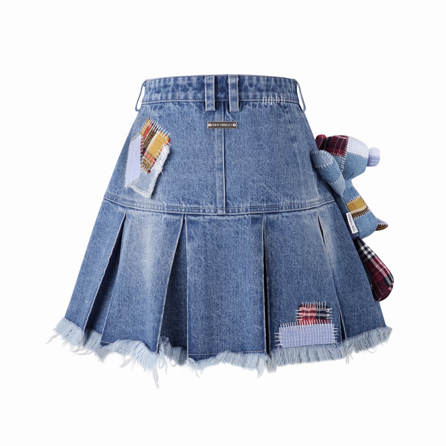 13DE MARZO Bear Patch Suture Denim Skirt