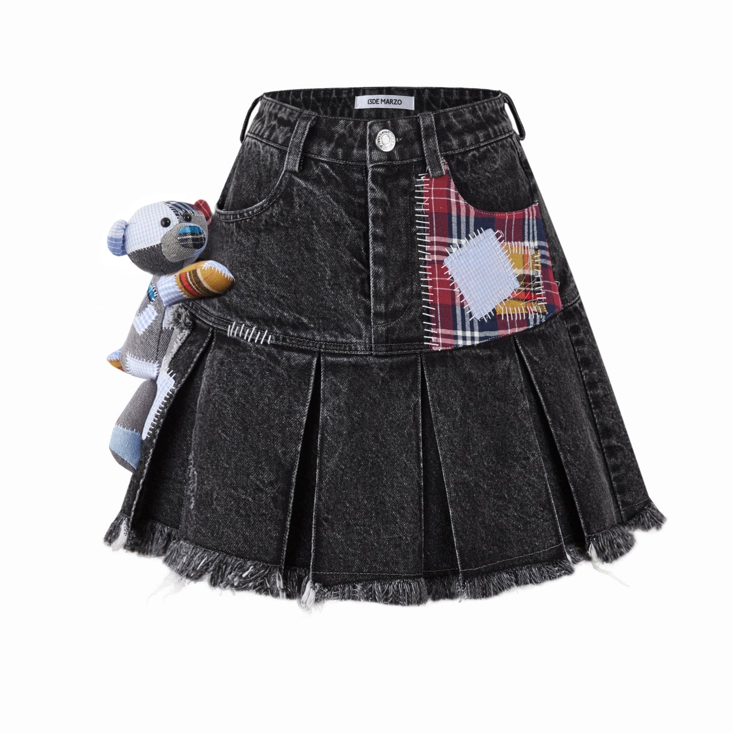 13DE MARZO Bear Patch Suture Denim Skirt