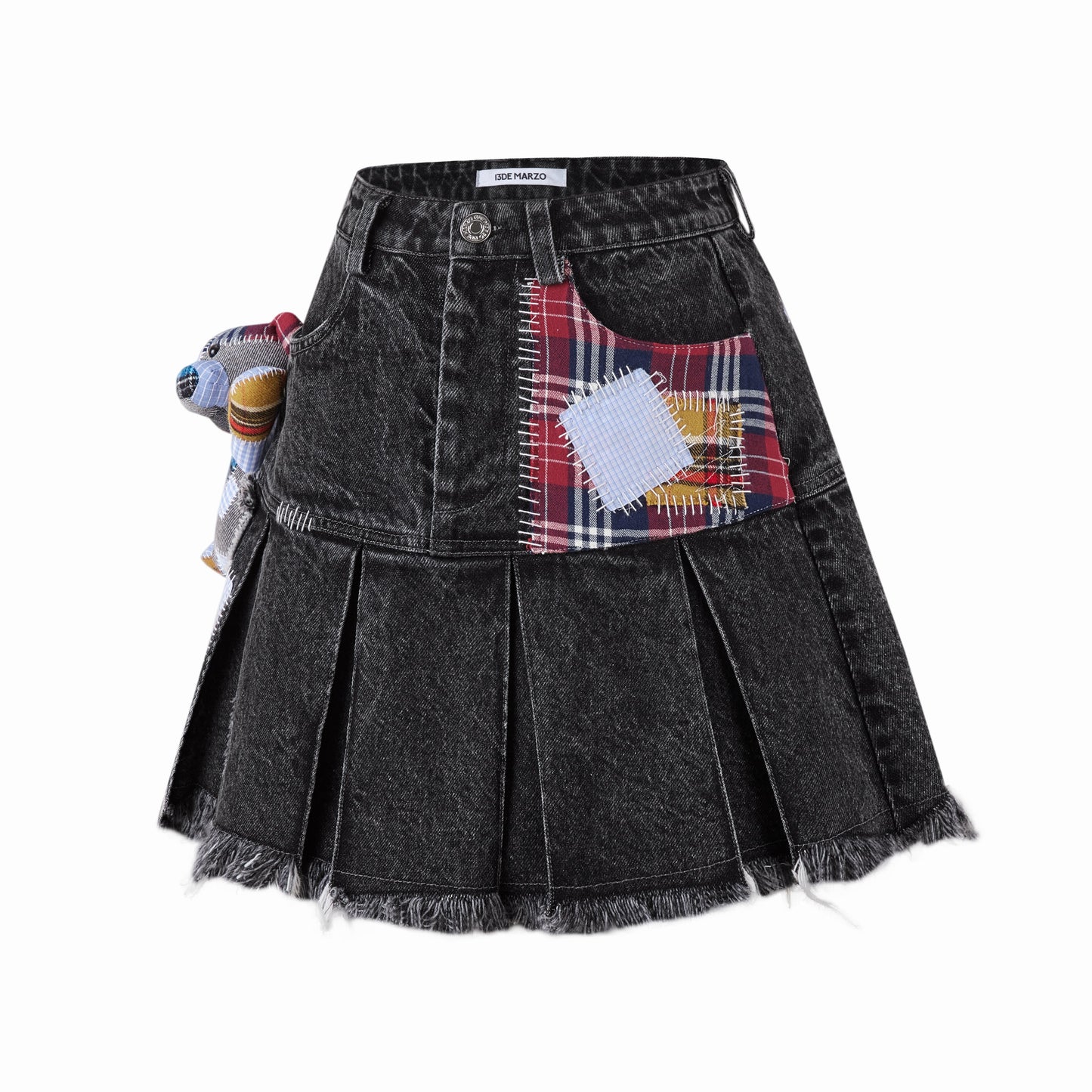 13DE MARZO Bear Patch Suture Denim Skirt