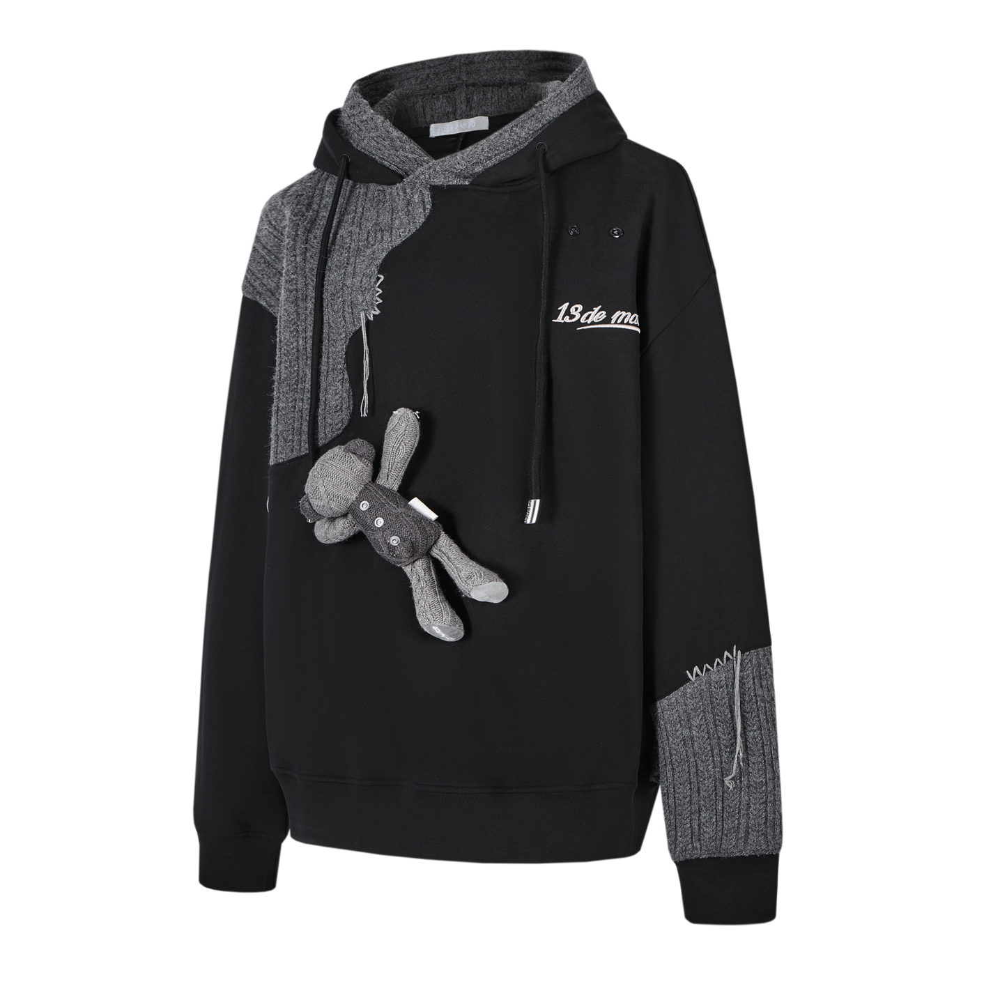 13DE MARZO Bear Knit Suture Layered Hoodie