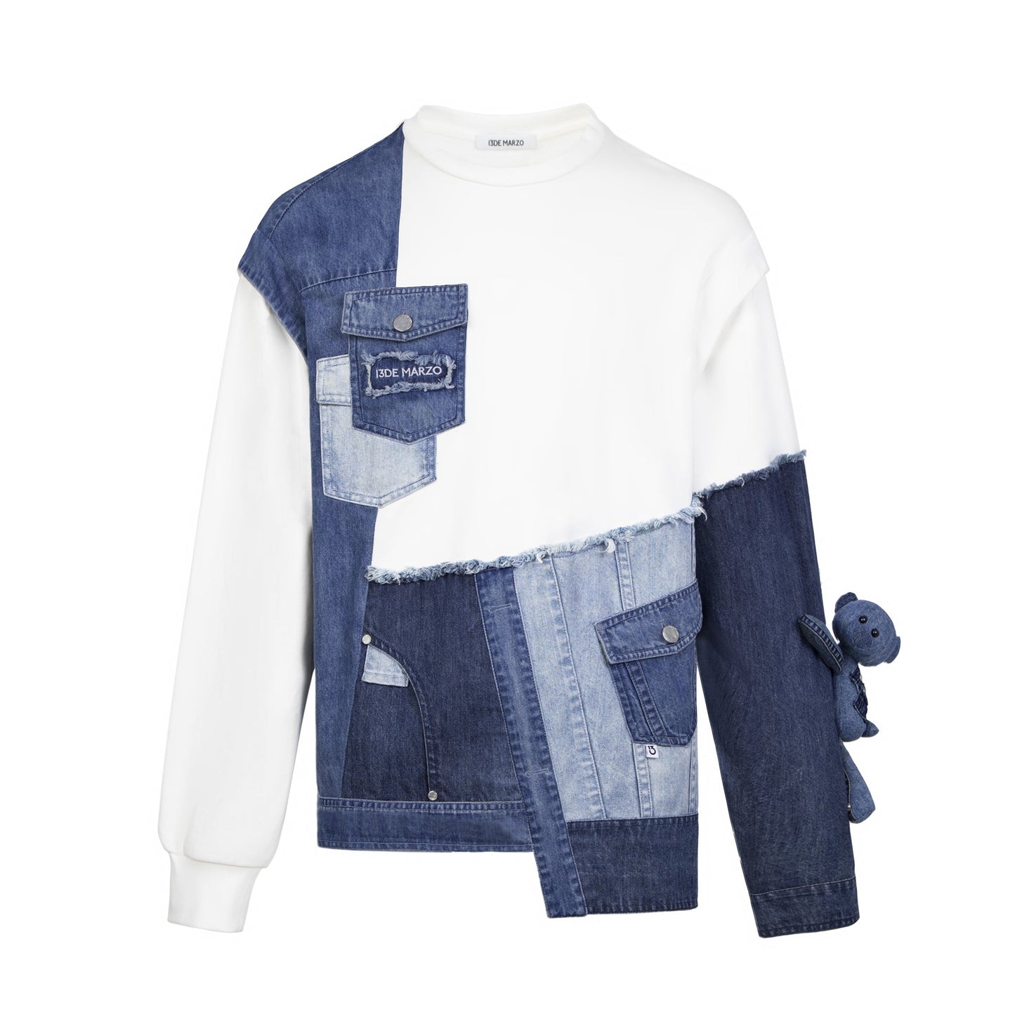 13DE MARZO Deconstruction Denim Patch Sweater