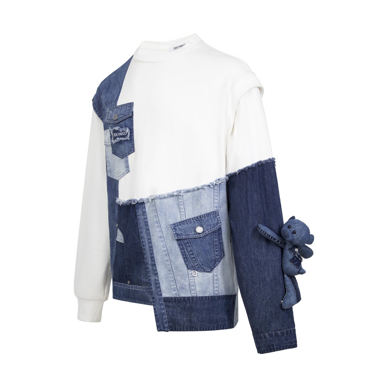 13DE MARZO Deconstruction Denim Patch Sweater