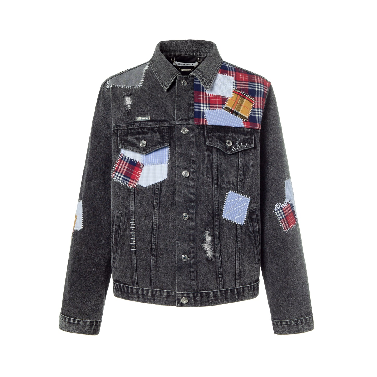 13DE MARZO Plaid Patch Denim Jacket