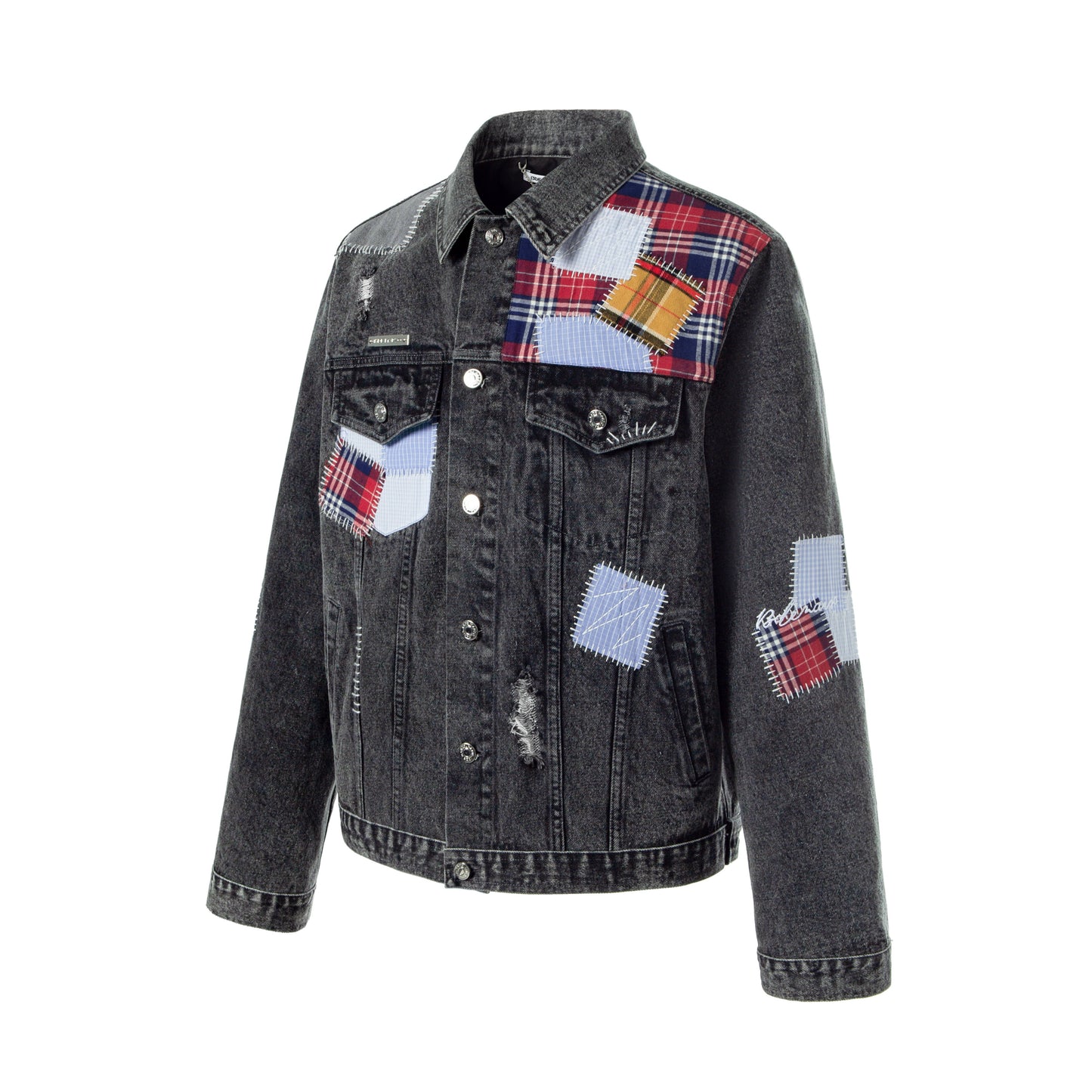 13DE MARZO Plaid Patch Denim Jacket