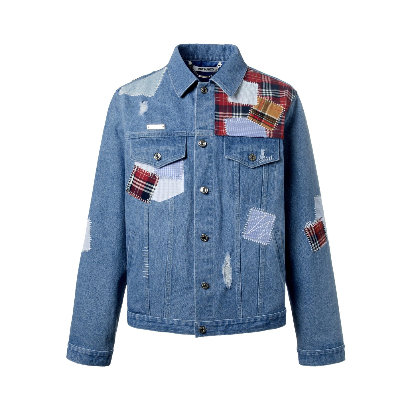 13DE MARZO Plaid Patch Denim Jacket