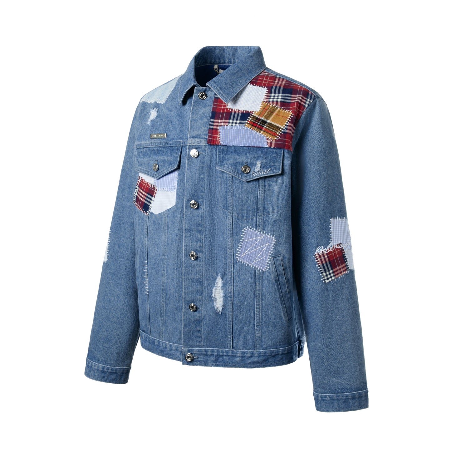 13DE MARZO Plaid Patch Denim Jacket