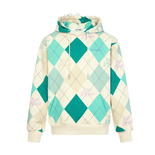 13DE MARZO Bunny Vintage Diamond Pattern Hoodie