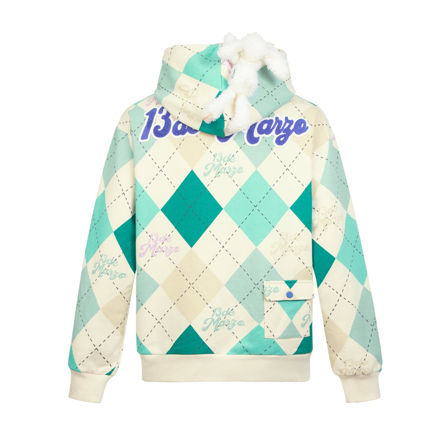 13DE MARZO Bunny Vintage Diamond Pattern Hoodie