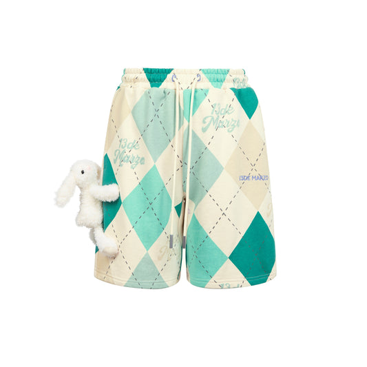 13DE MARZO Bunny Vintage Diamond Pattern Shorts