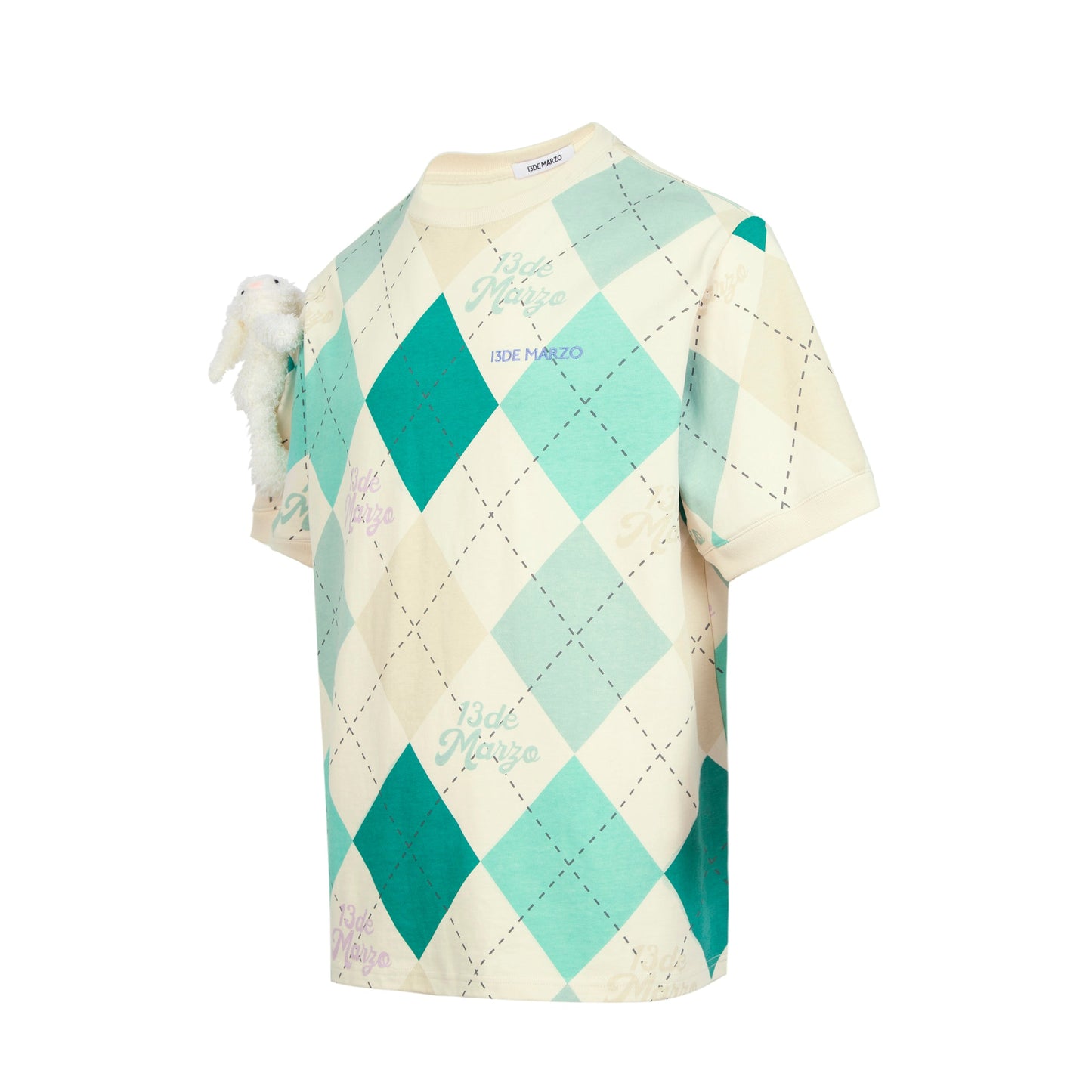 13DE MARZO Bunny Vintage Diamond Pattern T-shirt