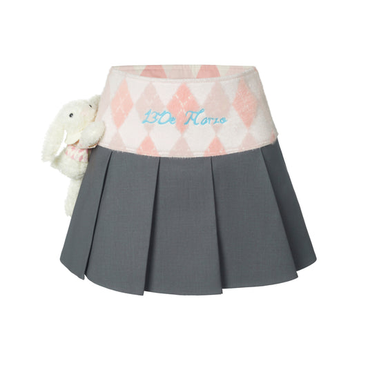 13DE MARZO Diamond Check Pleated Skirt