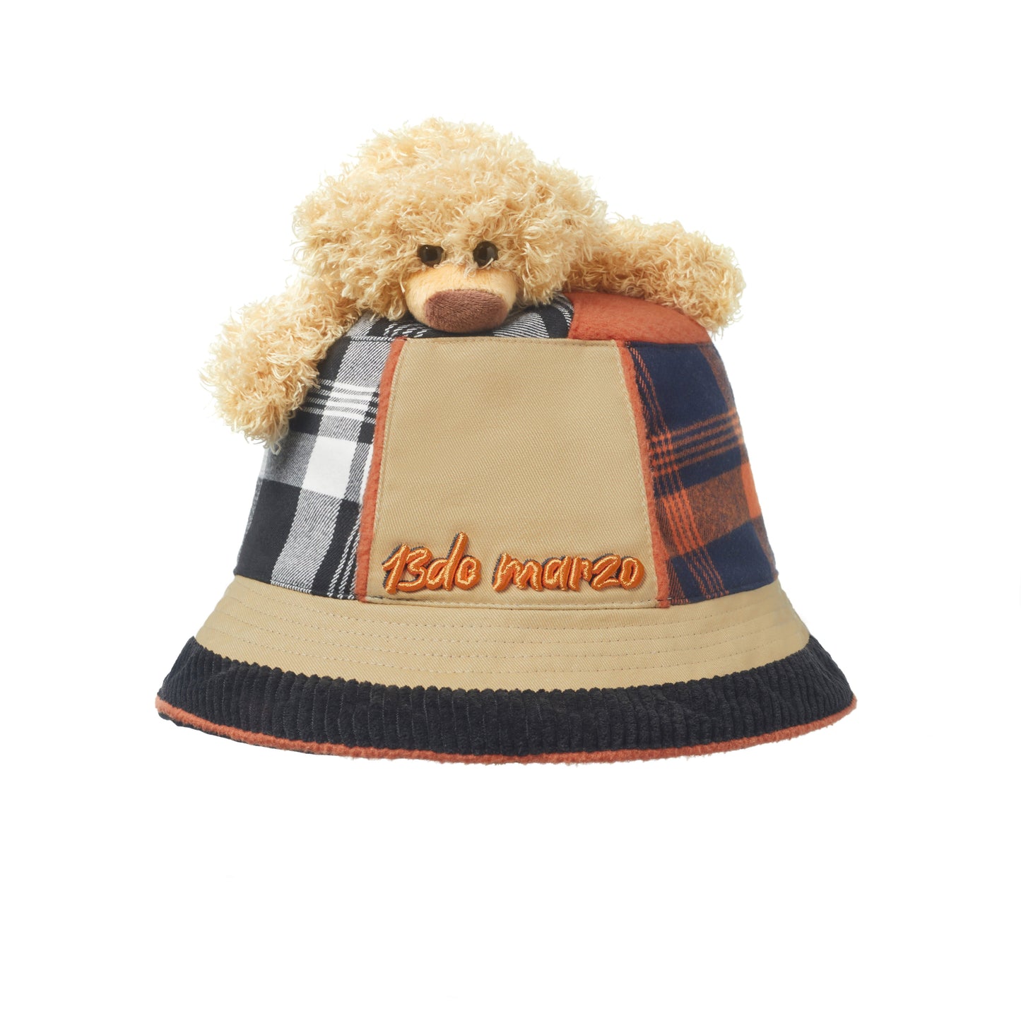 13DE MARZO Bear Inside-out Plaid Bucket Hat