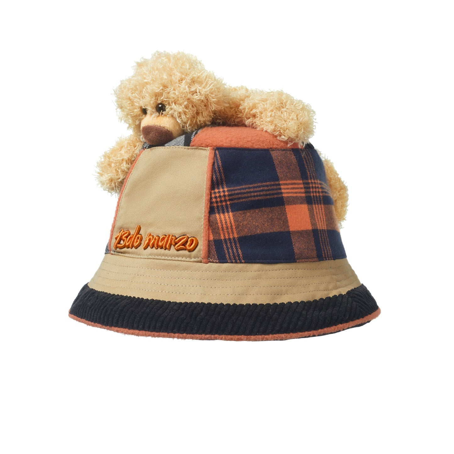 13DE MARZO Bear Inside-out Plaid Bucket Hat