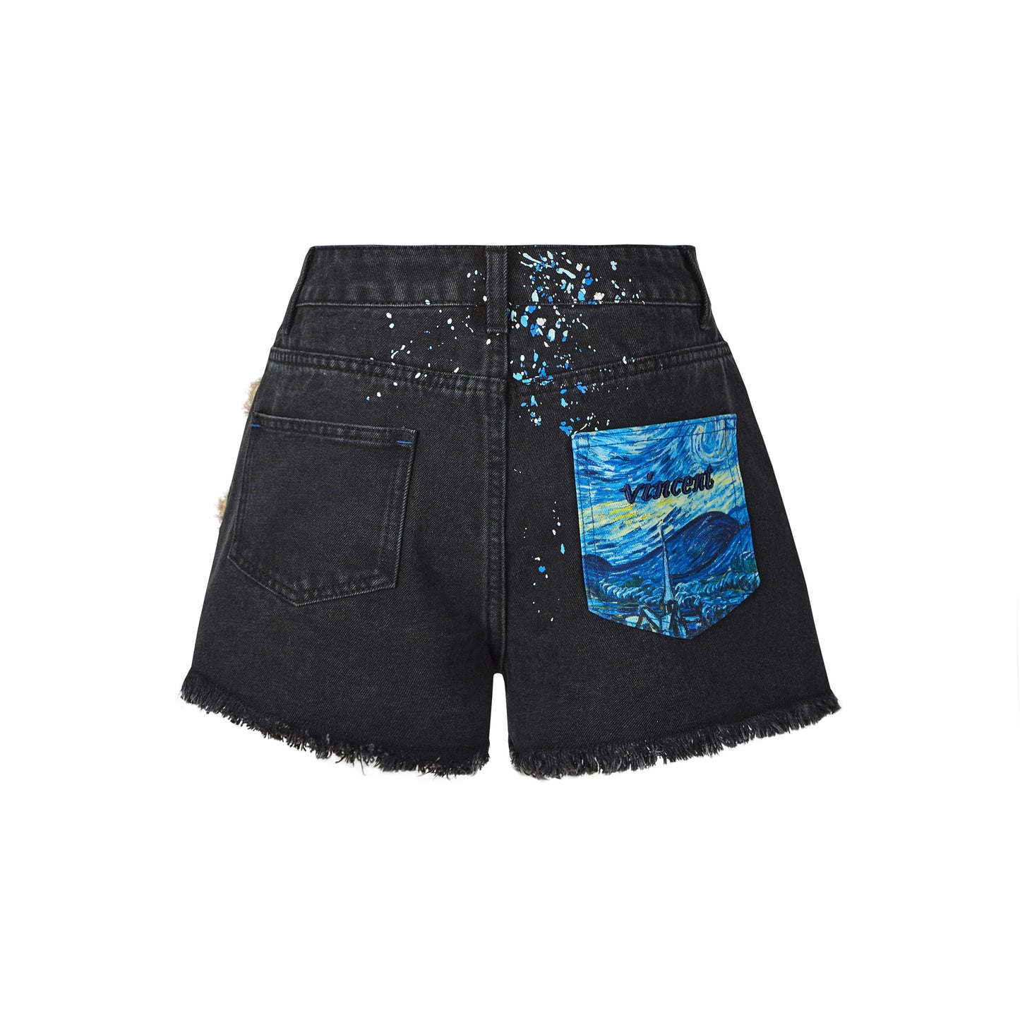 13DE MARZO Van Gogh Masterpiece Denim Shorts