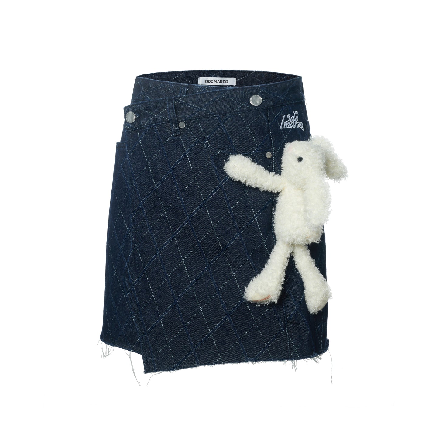 13DE MARZO Bear Diamond Check Denim Skirt