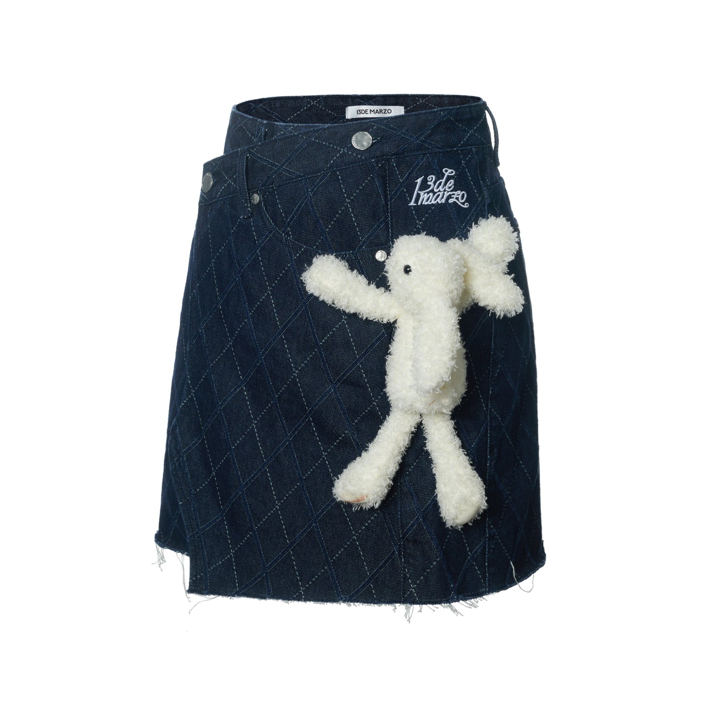 13DE MARZO Bear Diamond Check Denim Skirt