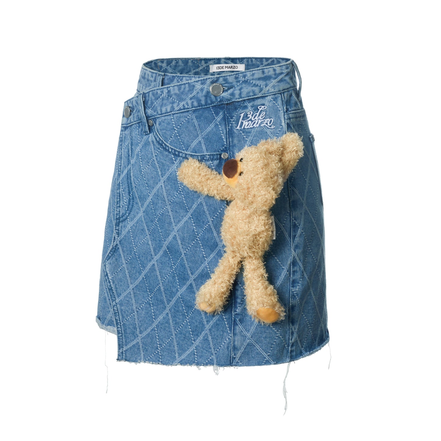 13DE MARZO Bear Diamond Check Denim Skirt