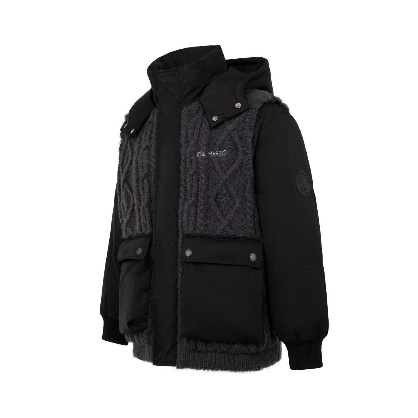 13DE MARZO Bear Weave Knit Patch Down Jacket