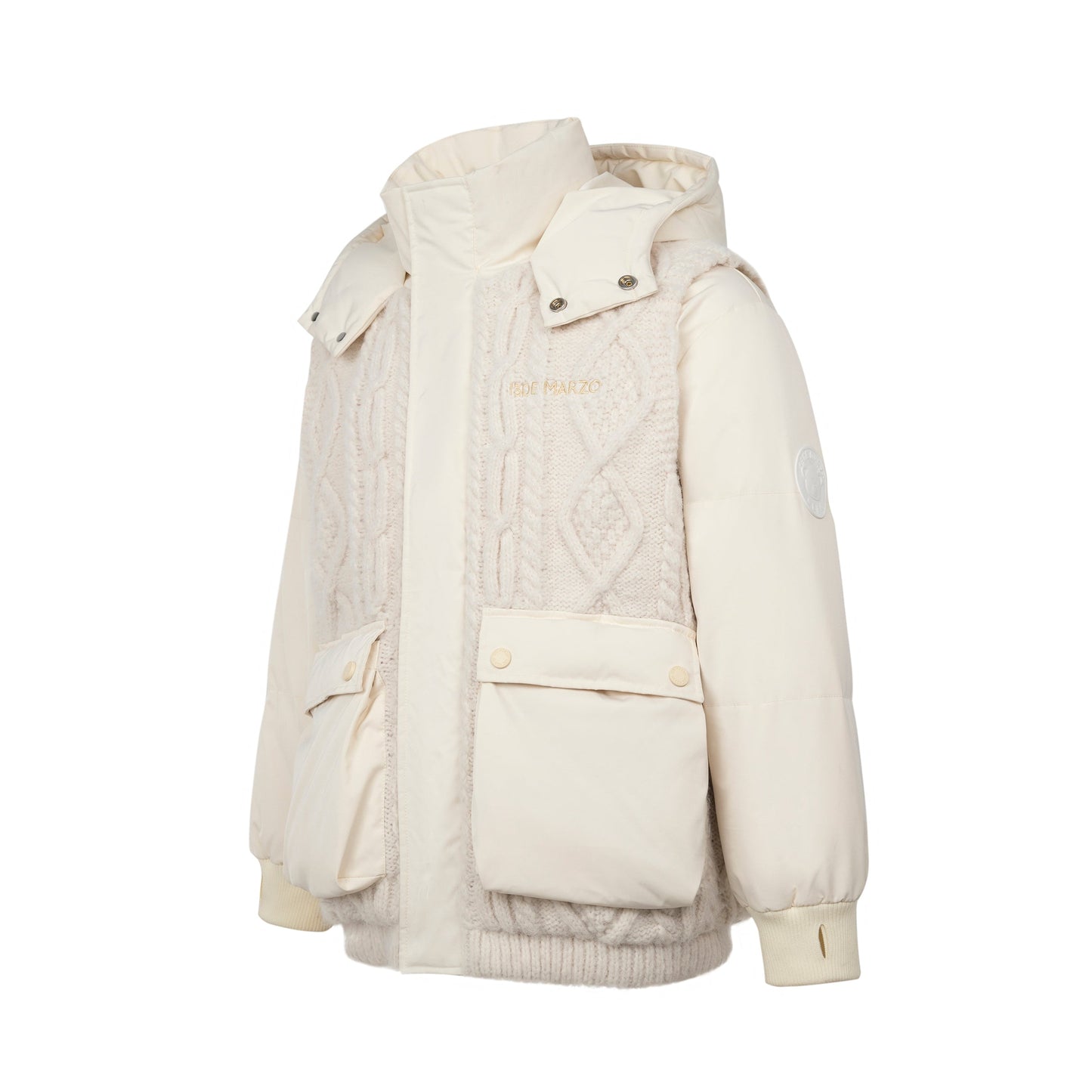 13DE MARZO Bear Weave Knit Patch Down Jacket