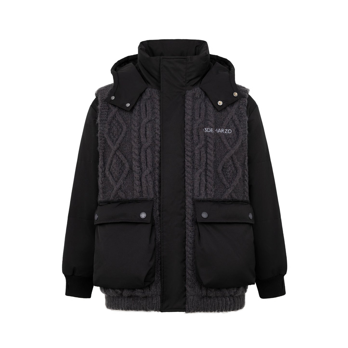 13DE MARZO Bear Weave Knit Patch Down Jacket