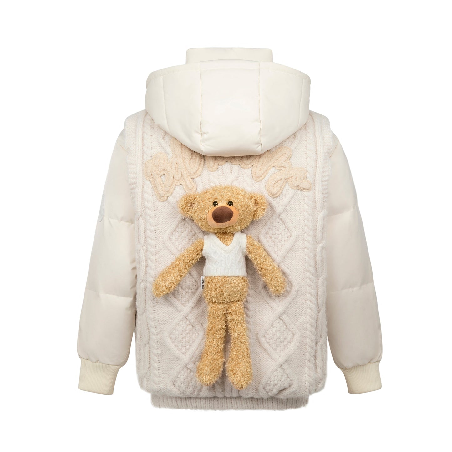 13DE MARZO Bear Weave Knit Patch Down Jacket