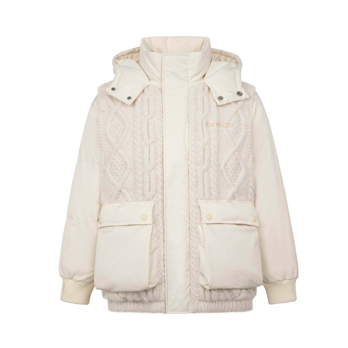 13DE MARZO Bear Weave Knit Patch Down Jacket